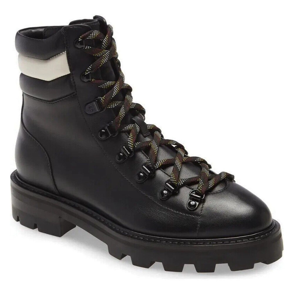 Jimmy Choo Size 7 Eshe Black Leather Hiking Ankle Combat Boots Flat Black $995